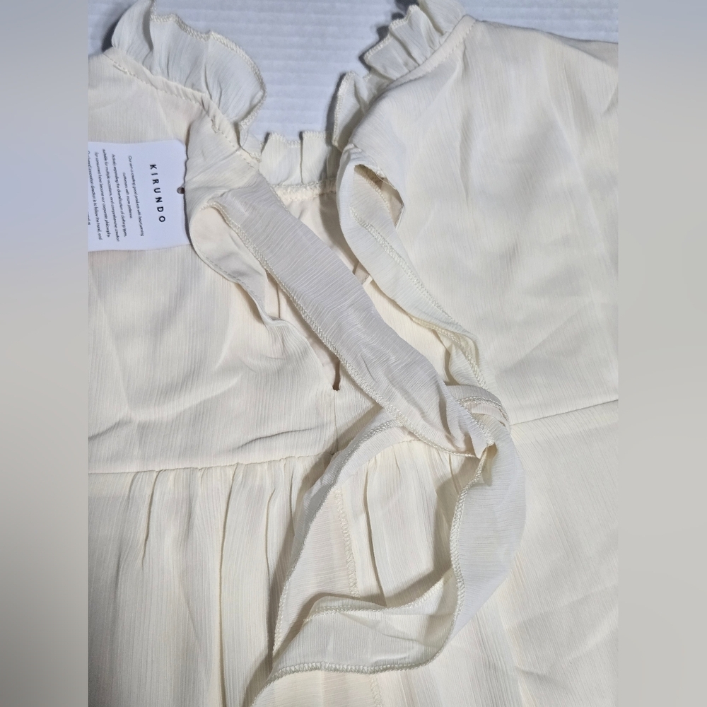 Cream Sheer Long Sleeve Ruffle Mick Neck Tiered Dress Size Small - Picture 7 of 12